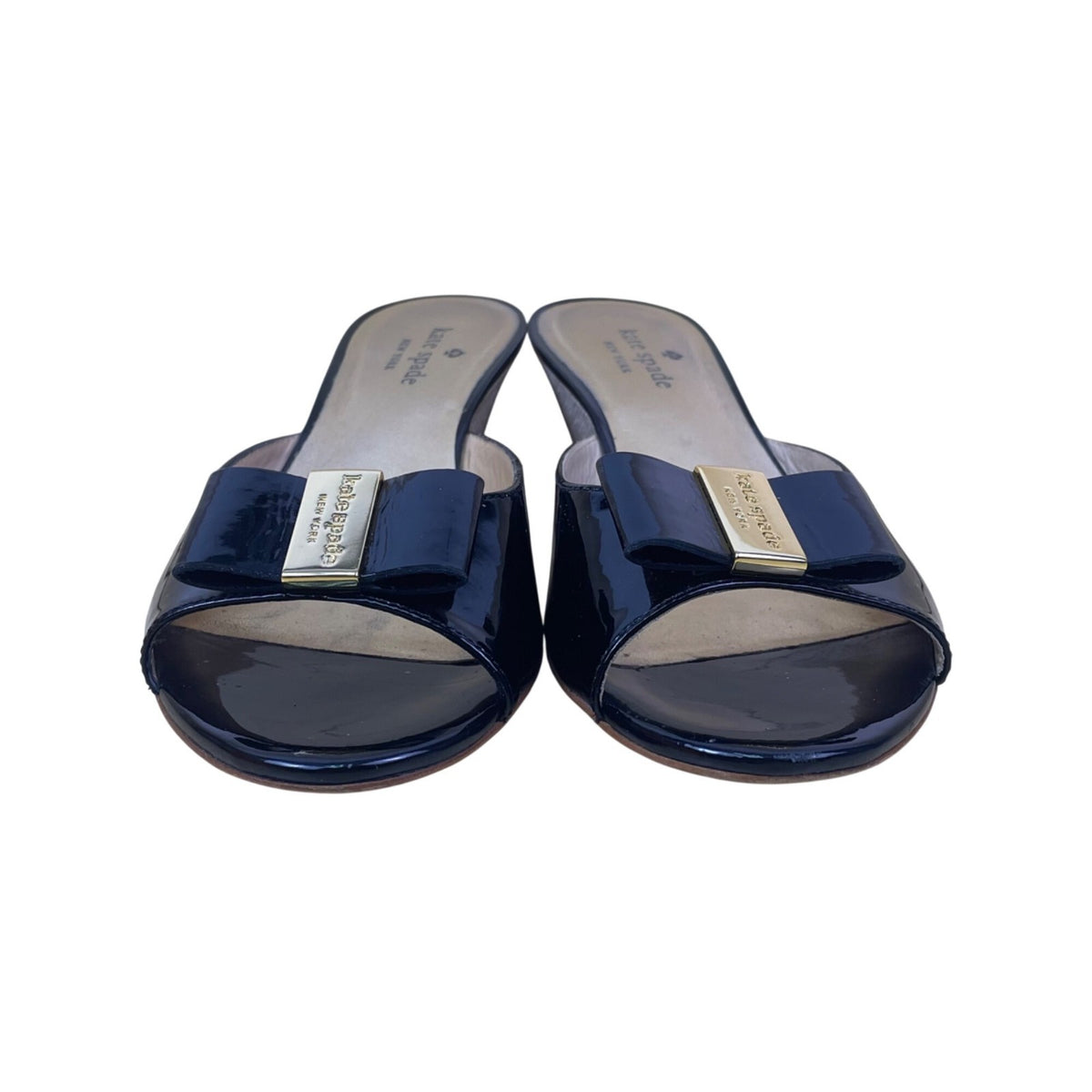 Kate Spade Women’s Black Patent Natural Raffia Bow Dixie Wedge Sandals Size 7.5M