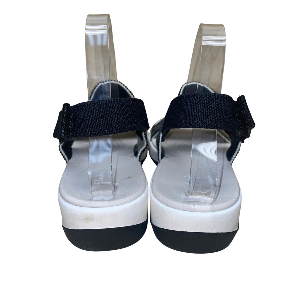Clarks Women’s Black & White Cloudsteppers Striped Slingback Sandals Size 6.5M