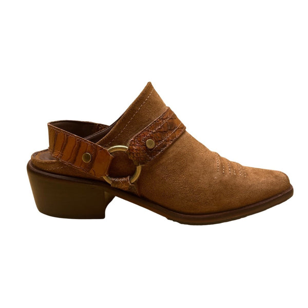 Donald Pliner Women’s Brown Suede Embossed Strap Mazzy Western Mules Size 5M