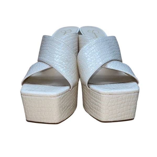 Jessica Simpson Women’s White Faux Croc Skin Platform High Heel Sandals Sz 10M