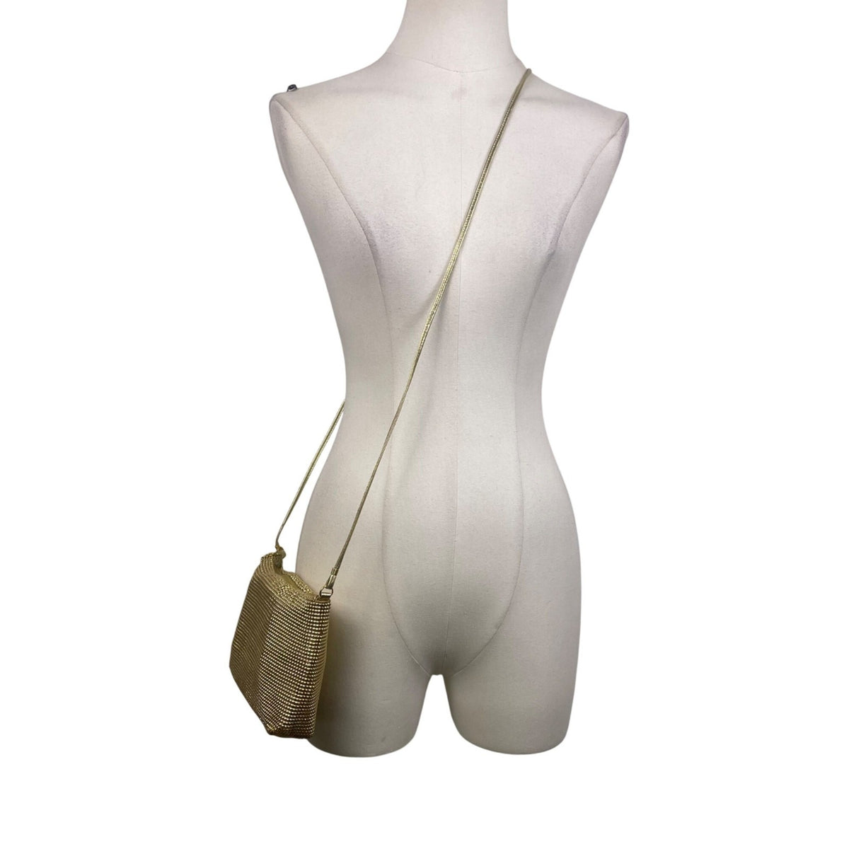 Whiting & Davis Women’s Gold Mesh With Adjustable Strap Crossbody Evening Bag