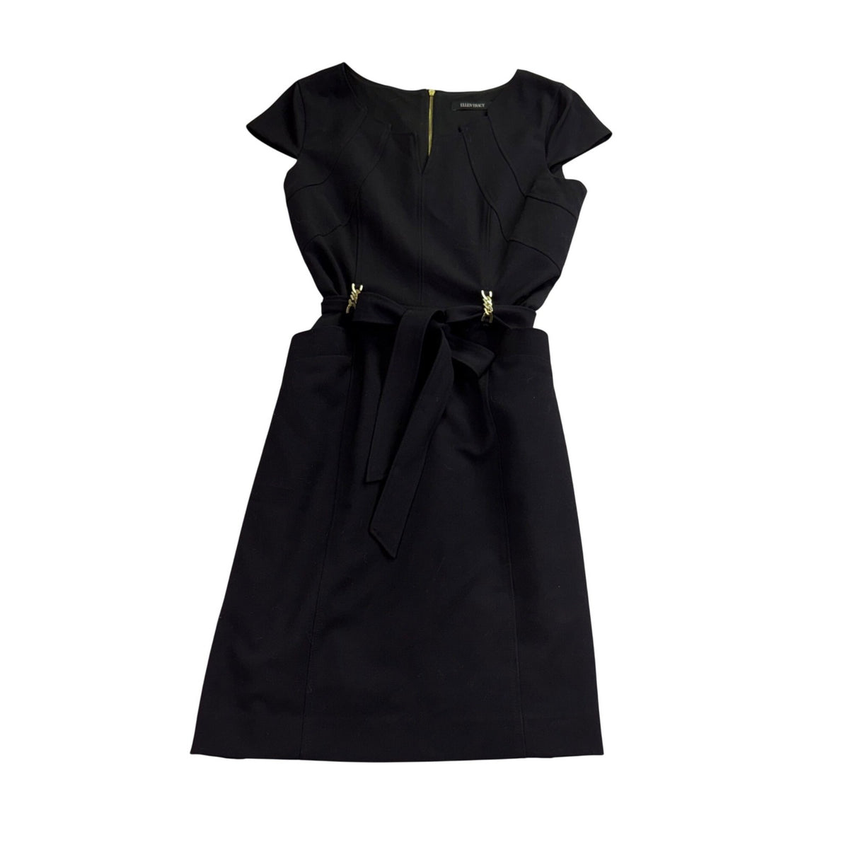 Ellen Tracy Womens Black Belted Cap Sleeve Sheath Dress Size 6