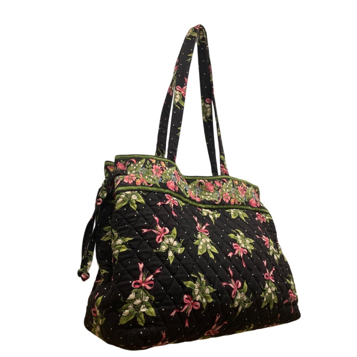 Vera Bradley Women’s Black & Green Quilted Cotton Floral Shoulder Tote Bag