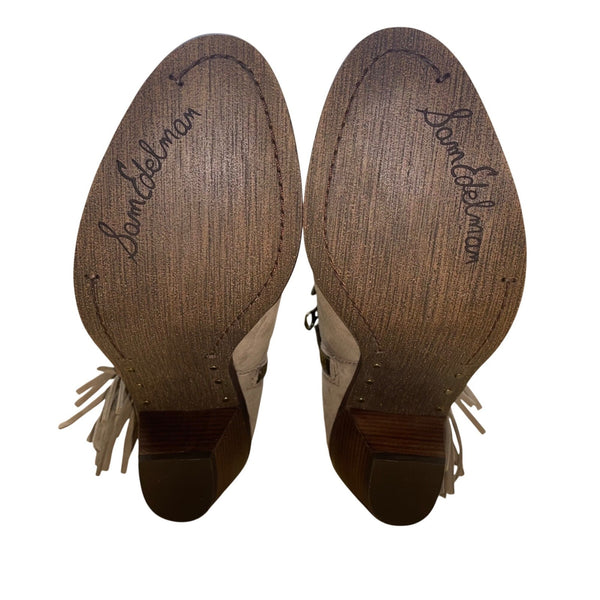 Sam Edelman Women’s Tan Suede Fringe Zip-Up Closure Louie Ankle Booties Sz 7.5M