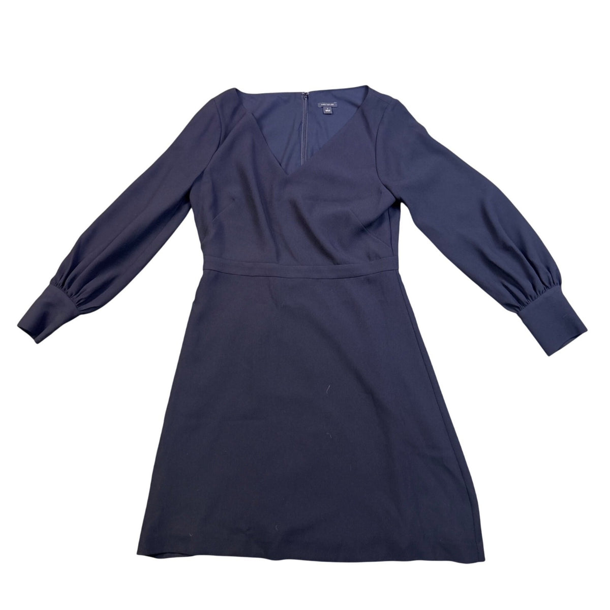 Ann Taylor Womens Navy Long Sleeve Midi Dress Zipper Waist Accents Size 6