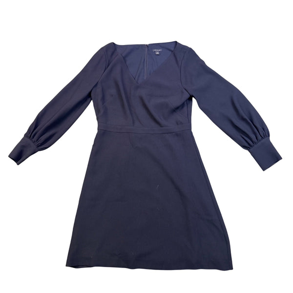 Ann Taylor Womens Navy Long Sleeve Midi Dress Zipper Waist Accents Size 6
