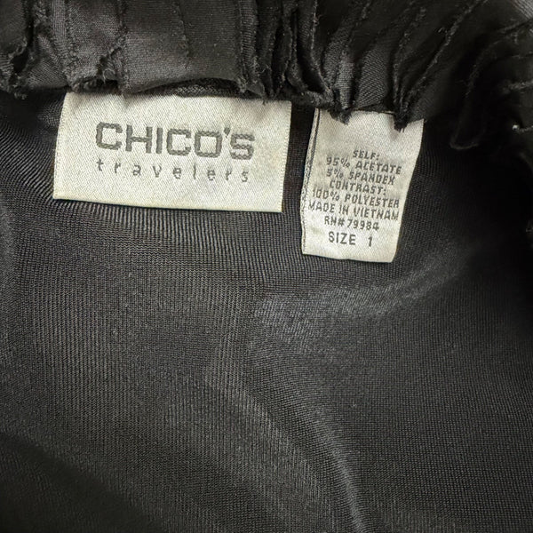 Chicos Womens Black Ruffled Embellished Travelers Cardigan Open Front Size 1