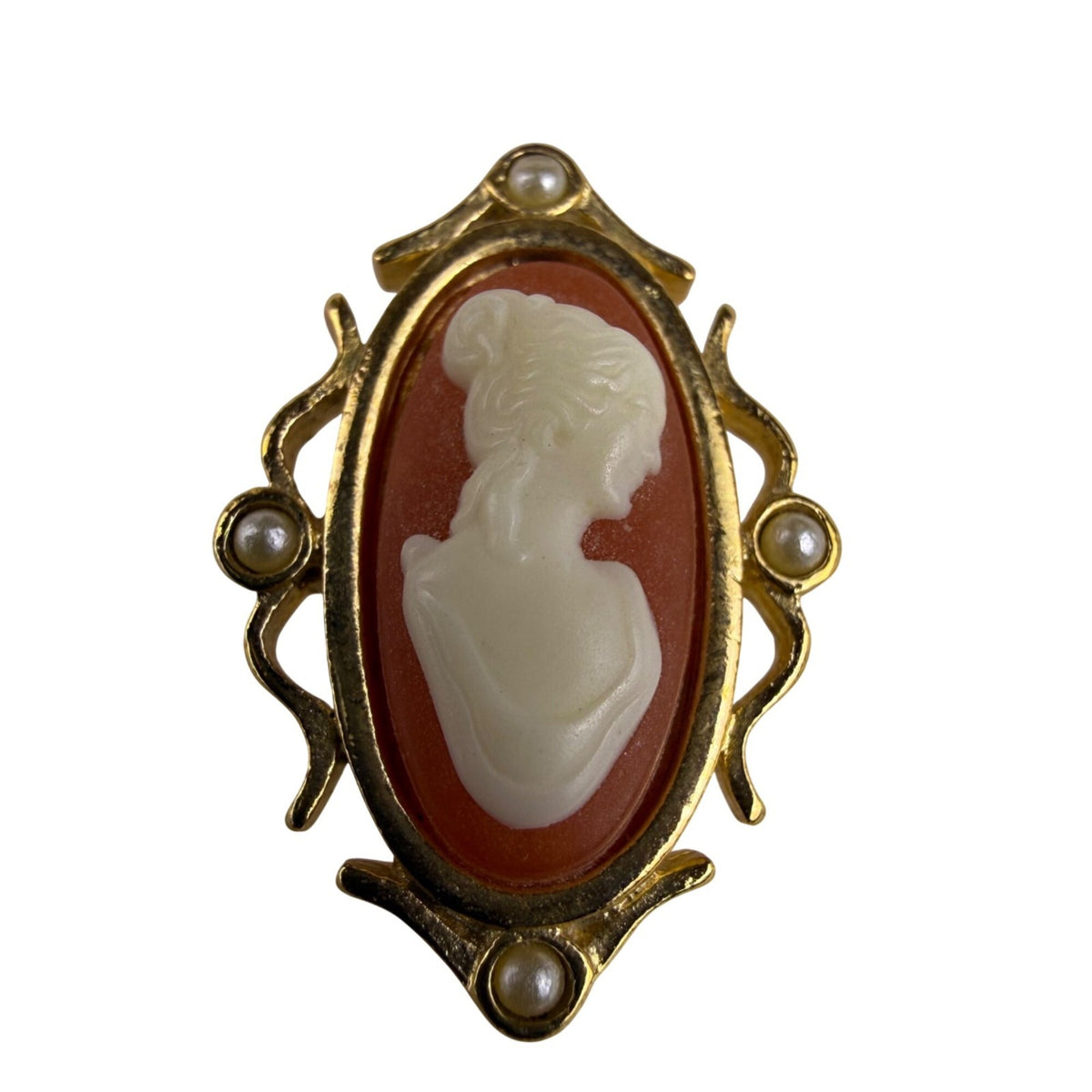 Avon Womens Gold Tone Cameo Stick Pin Faux Pearls Oval Design