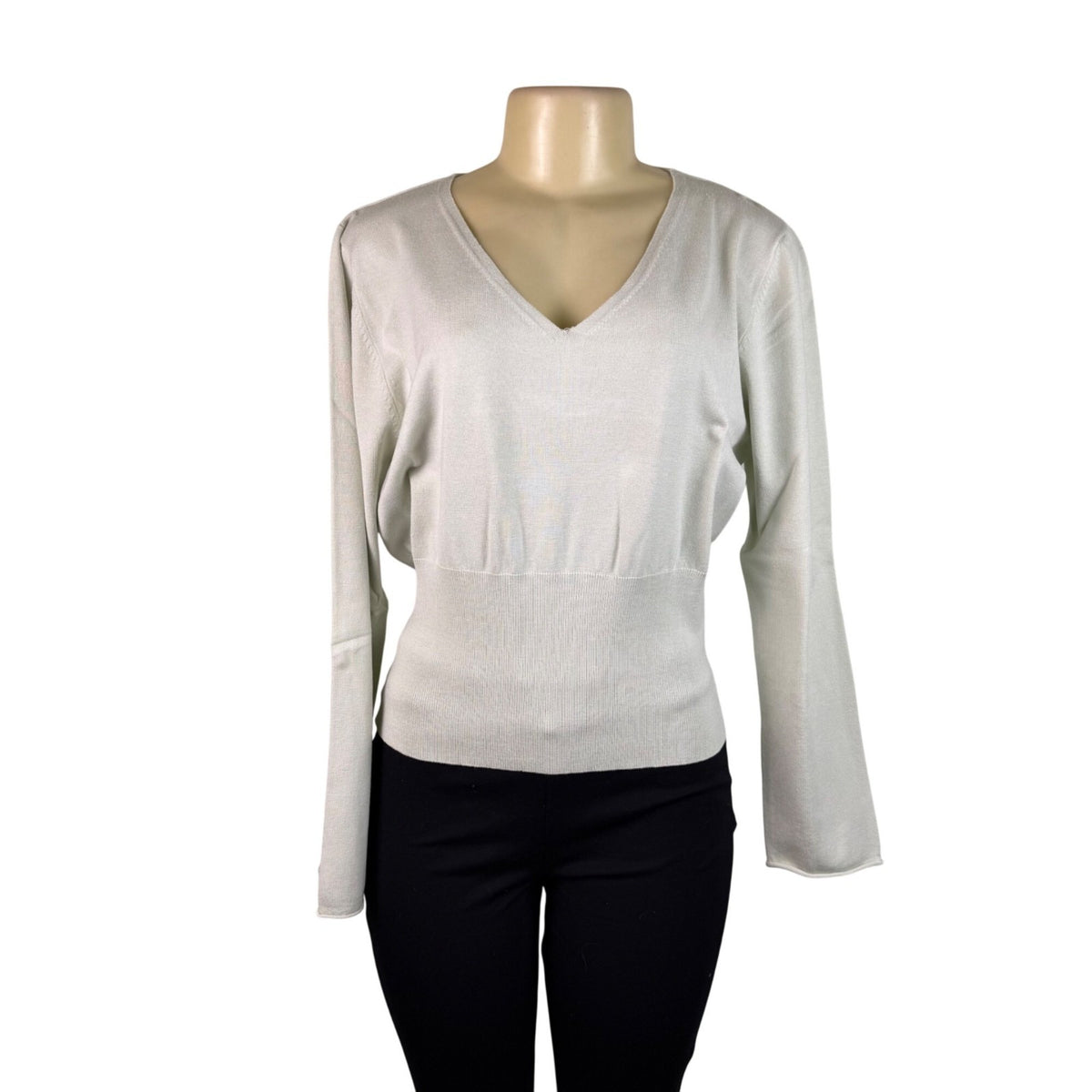 Cest City Womens White Stretch Long Sleeve V-Neck Sweater Size XL