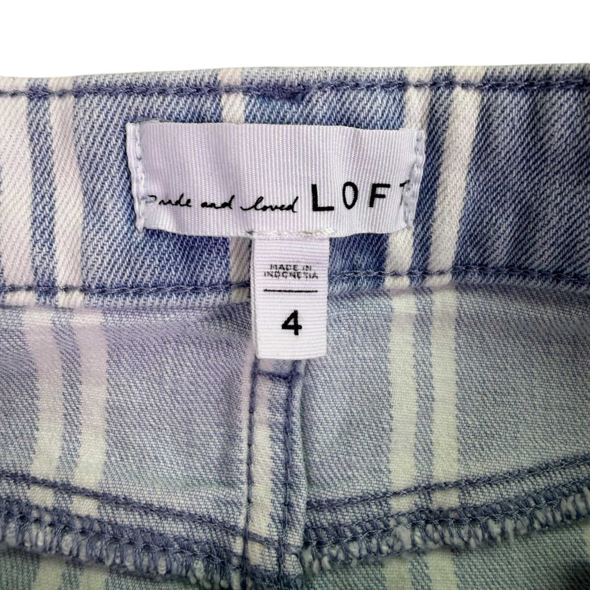 Loft Women Blue/White  Striped Denim Skirt Button Closure Size 4 