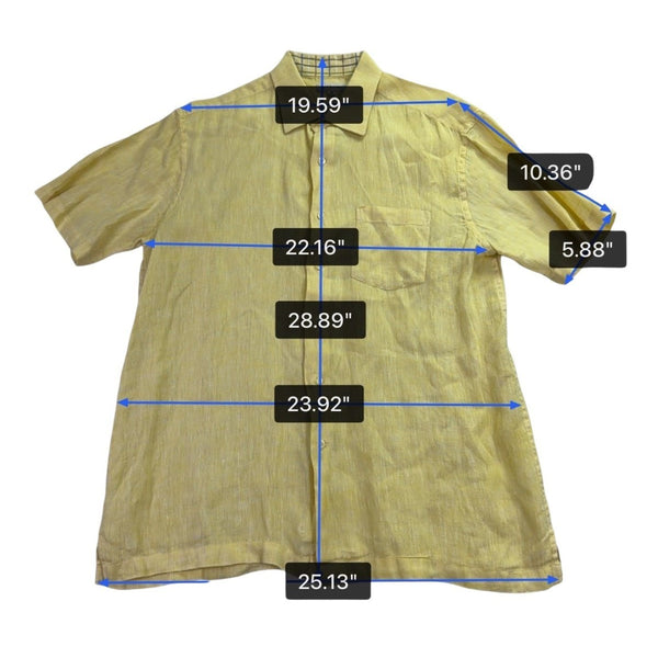 Alex Cannon Mens Yellow Short Sleeve Linen Button-Down Shirt Chest Pocket Sz XL