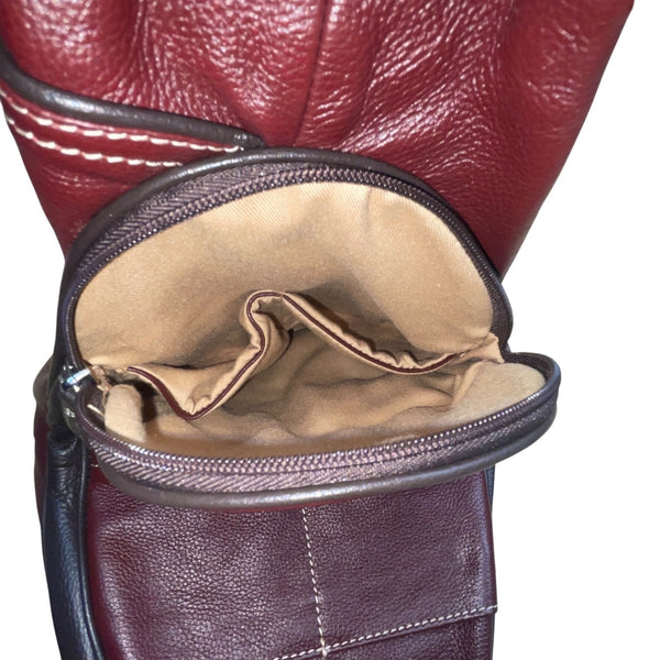 Women’s Burgundy Leather Multiple Compartments Sling Adjustable Straps Backpack