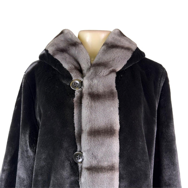 Dennis Basso Womens Black Faux Fur Hooded Coat Stylish Warm Outerwear Sz L