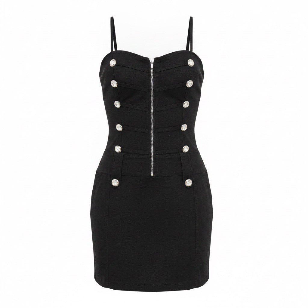 Body Central Women’s Black Mini Dress W/ Button Detail Zip Front Size M