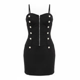 Body Central Women’s Black Mini Dress W/ Button Detail Zip Front Size M