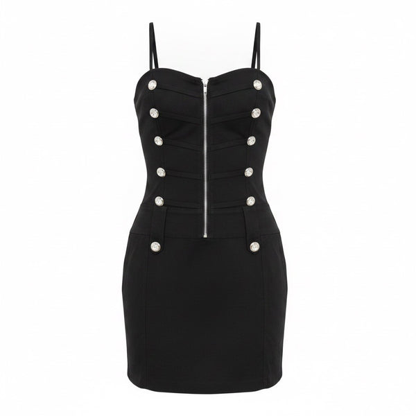 Body Central Women’s Black Mini Dress W/ Button Detail Zip Front Size M