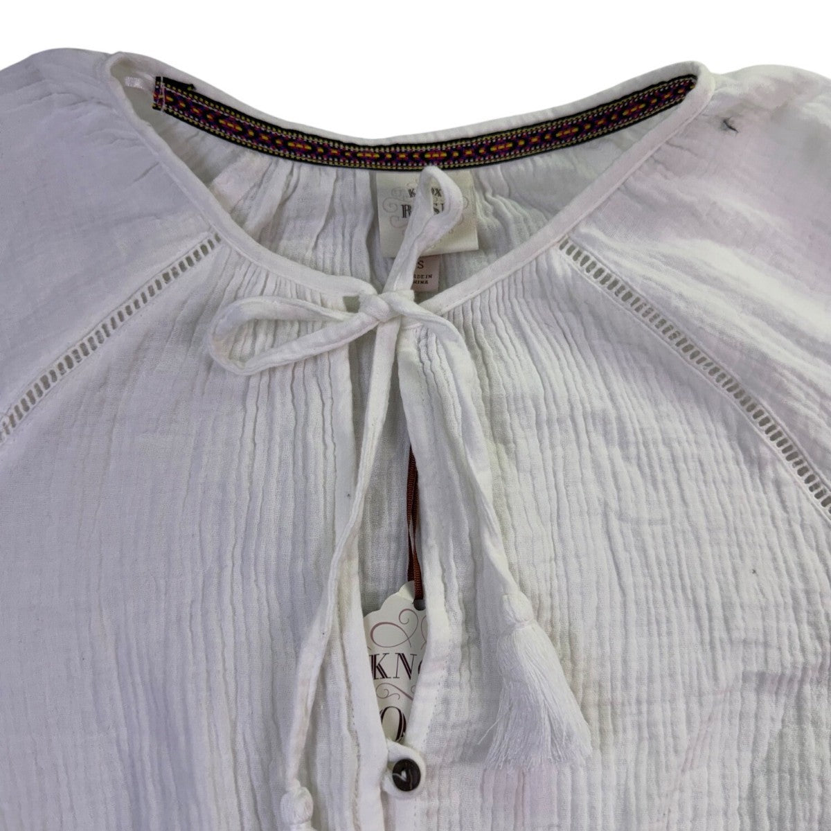Knox Rose Womens White Cotton Gauze Romper Tassel Tie Accent Size S