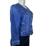 White House Black Market Women’s Blue Denim Button-Front Fitted Jacket Sz 4
