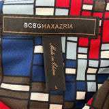 BCBG Maxazria Womens Red White Blue Geo Print Sleeveless Stretch Tank Top Sz L