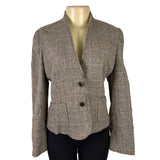 Banana Republic Womens Brown Wool Blend Plaid Pattern Blazer Button Front Sz 6