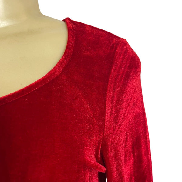 Pajamagram Womens Red Velour Long Sleeve Top S Soft Elegant Comfortable New