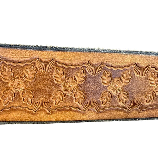 Hand Tooled Don Hewitt Mens Tan Leather Western Belt Cowboy Horse Buckle