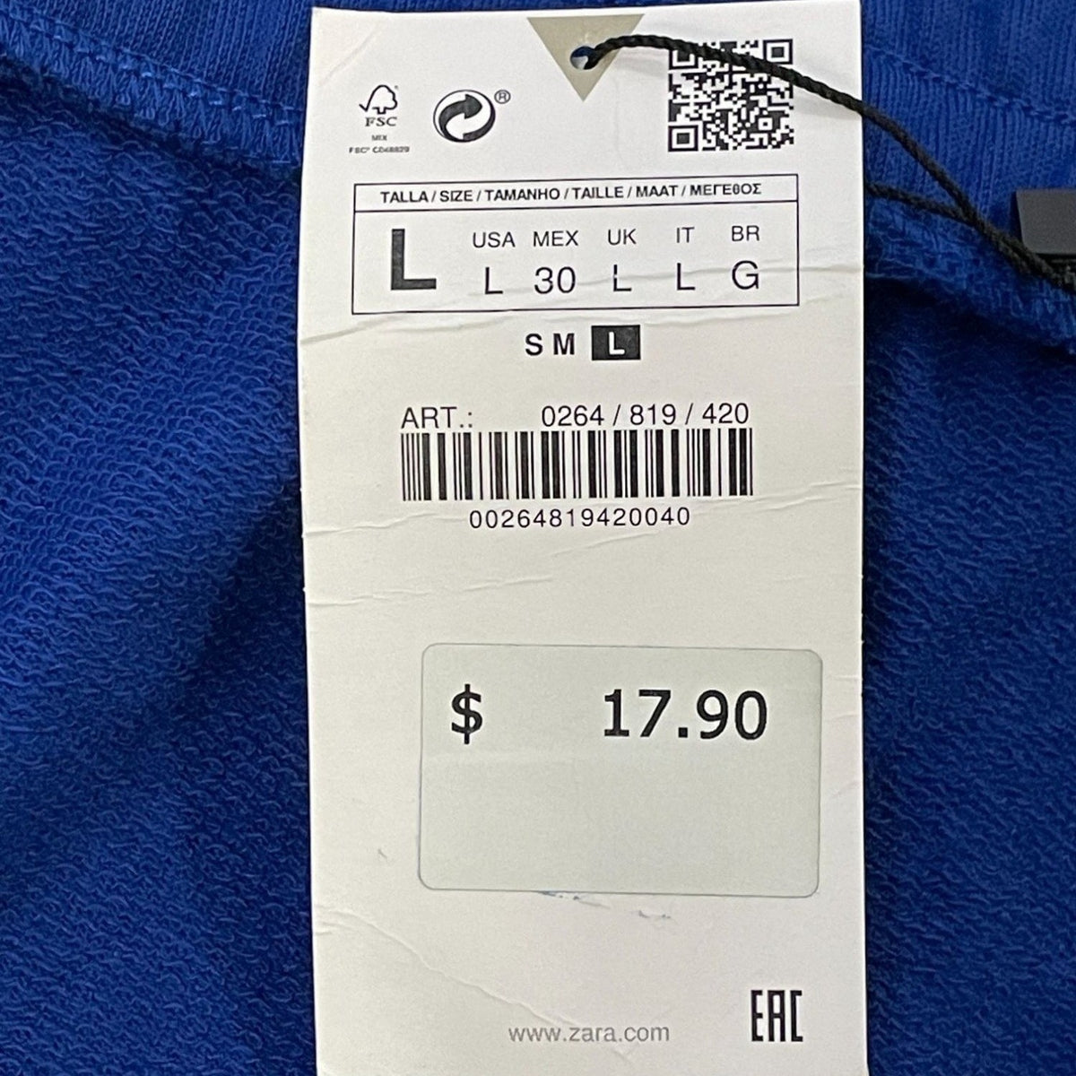 Zara Blue Elastic Waist Cotton Shorts Womens Size L