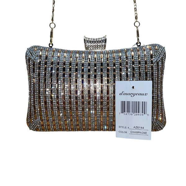 DMargeaux Women’s Champagne Rhinestone With Chain Strap Evening Chic Box Clutch