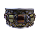 Vintage MCM Women Multi-Tone Metal Statement Cuff Bracelet Bold Mid-Century