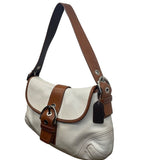 Coach Women’s White & Brown Leather Buckle Flap Detail Shoulder Bag