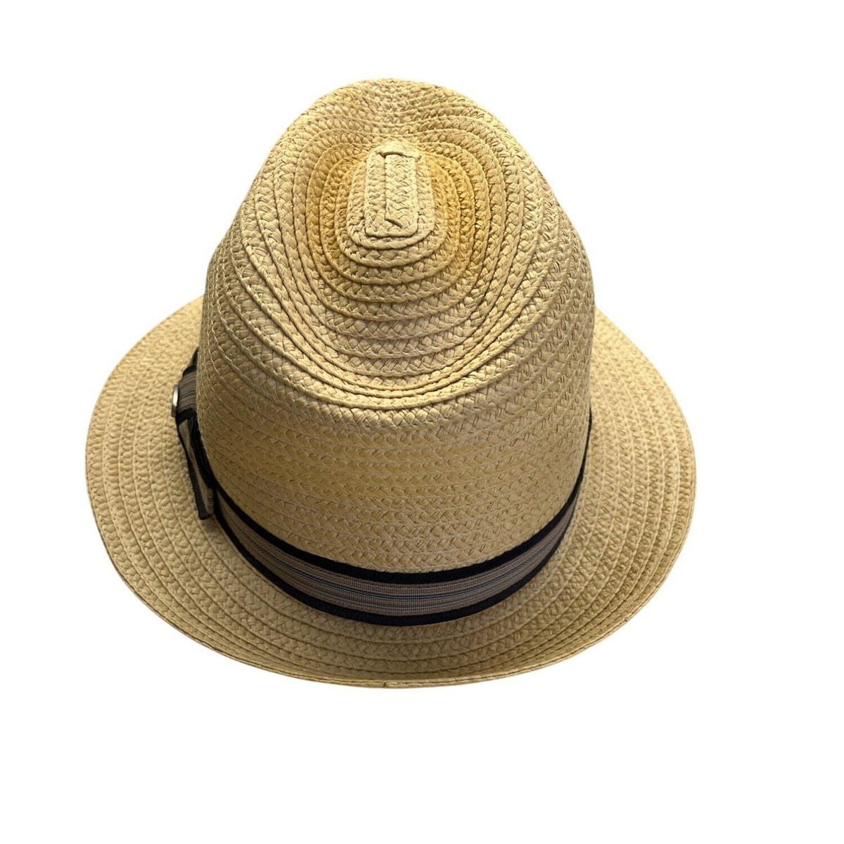 Mens Dorfman Pacific Co. Straw Fedora Hat With Black & Beige Striped Band