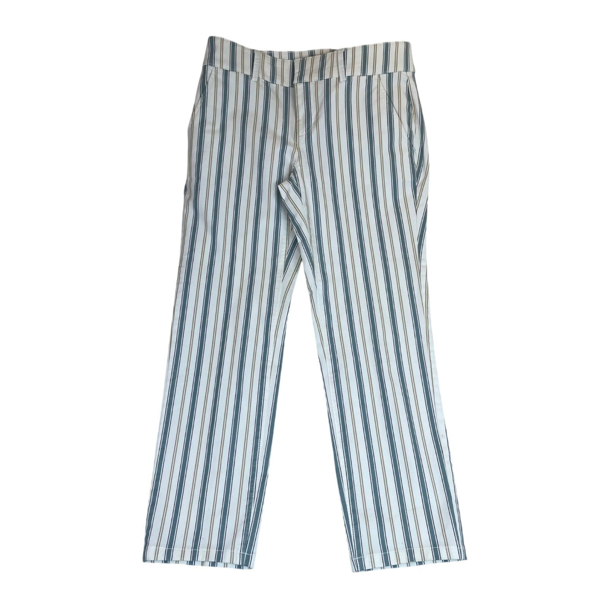 Loft Women's White Striped High Rise & Straight Fit The Kick Crop Jeans Sz 2