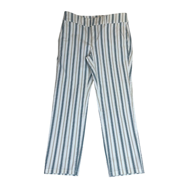 Loft Women's White Striped High Rise & Straight Fit The Kick Crop Jeans Sz 2