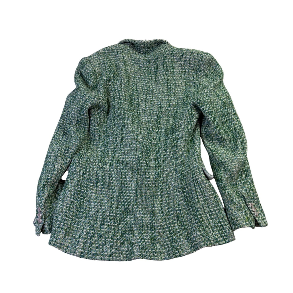 Zara Womens Green Cotton Blend Tweed Double-Breasted Blazer Stylish Morocco Size