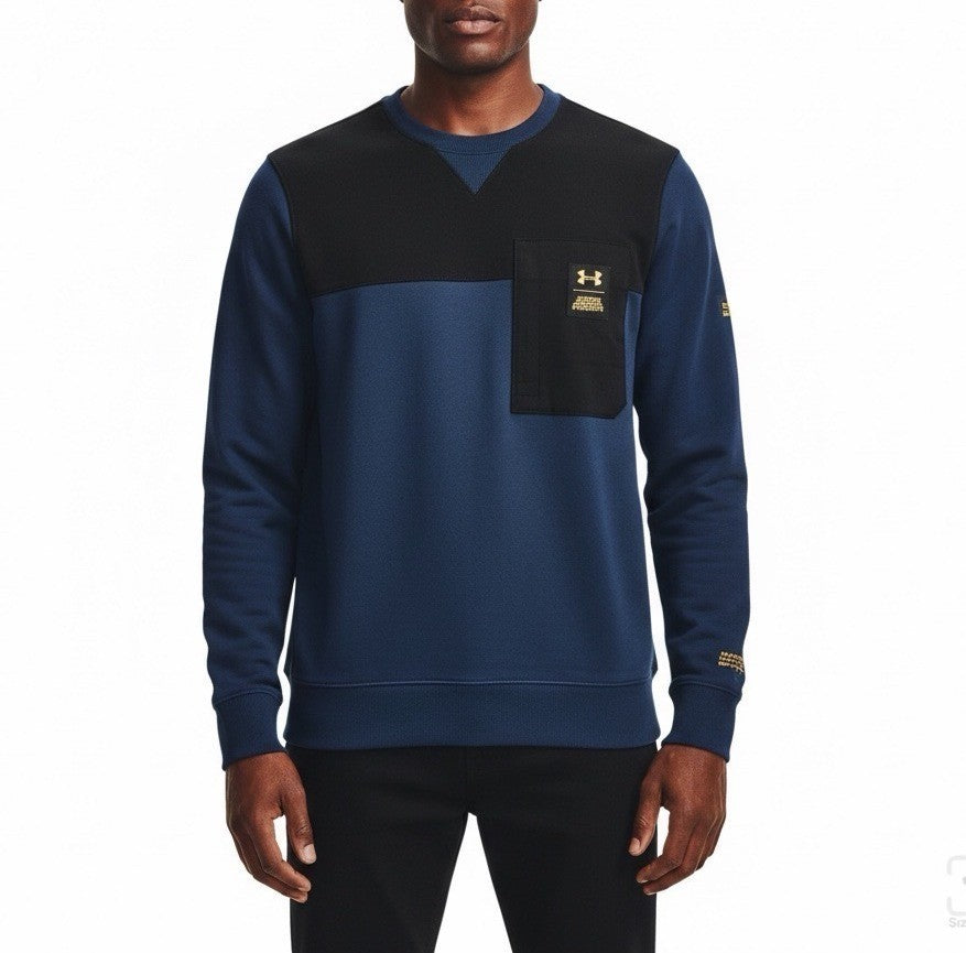 Under Armour Mens Blue & Black Colorblock SweatshirtLong Sleeve Loose Fit Sz S