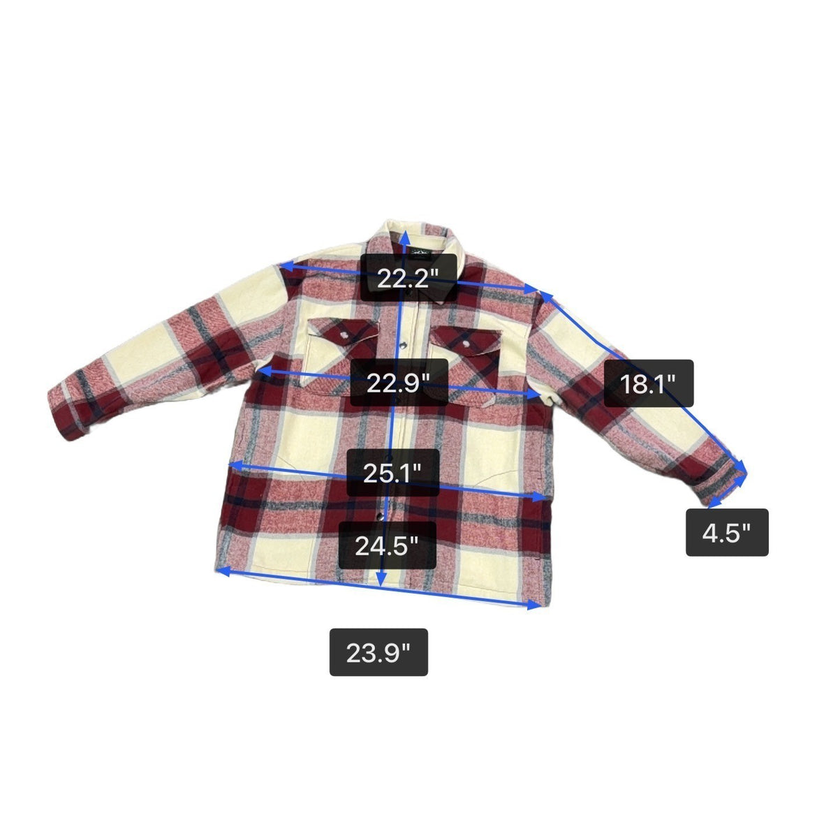 HFX Womens Red Beige Polyes/Wool Long-Sleeve Plaid Button Up Shirt Jacket  Sz L