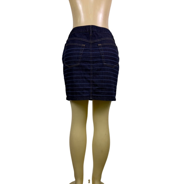 Fossil Womens Dark Wash Denim Striped Mini Skirt Fitted Casual Sz M - New