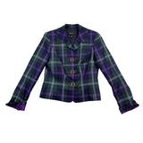Escada Womens Green & Purple Plaid Wool Blazer Jacket With Buckle Closures Size