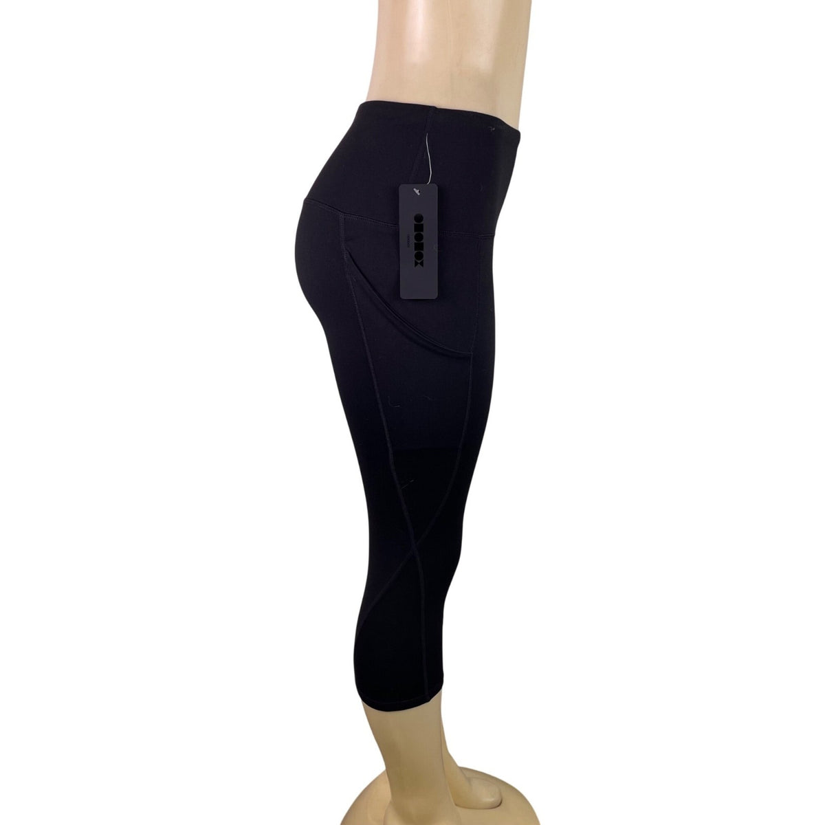 Ododos Womens Black Polyester/Spandex High-Waist Pocket Capri Leggings Size S -