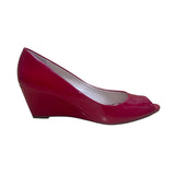 Franco Sarto Women’s Red Patent Peep Toe Wedge Slip-On Heels Size 7.5M