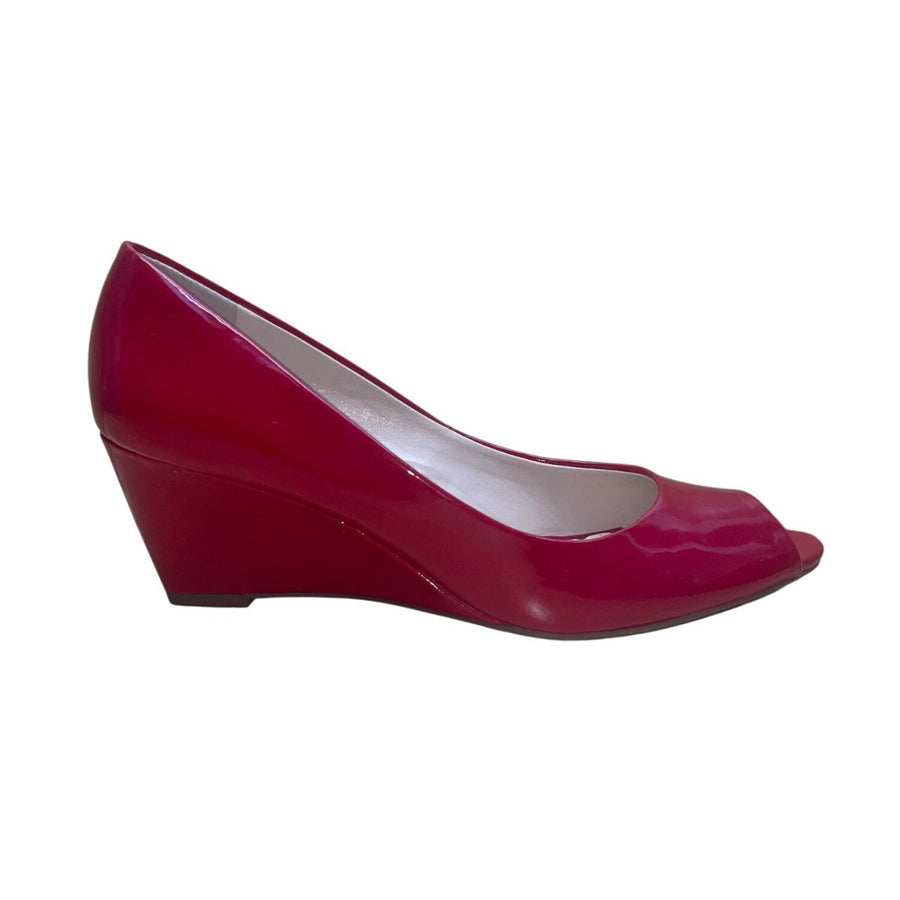 Franco Sarto Women’s Red Patent Peep Toe Wedge Slip-On Heels Size 7.5M