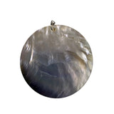 Large Mother Of Pearl Disc Pendant Silver Tone Rainbow Shell Jewelry Component
