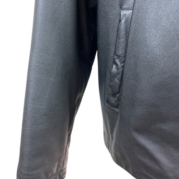 Oil Company Mens Black Leather Jacket With Front Zip & Side Pockets Size L