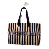 Victorias Secret Women’s Black & Cream Canvas Striped Signature Logo Tote Bag