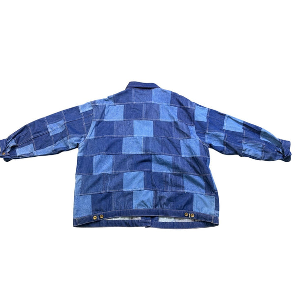 Erica Brooke Womens Blue Cotton Patchwork Jacket Denim Button Up Plus Size 24