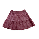 Anthropologie Womens Burgundy Coated Faux Leather Tiered Mini Skirt L