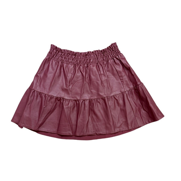 Anthropologie Womens Burgundy Coated Faux Leather Tiered Mini Skirt L