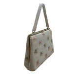 Vintage Lumured Women’s White Beaded Floral Pattern Clasp Closure Handbag