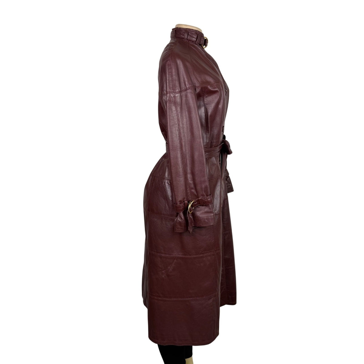 Tfc Women Maroon 100% Genuine Leather Belted Trench Coat Lined With Rayon Sz 8