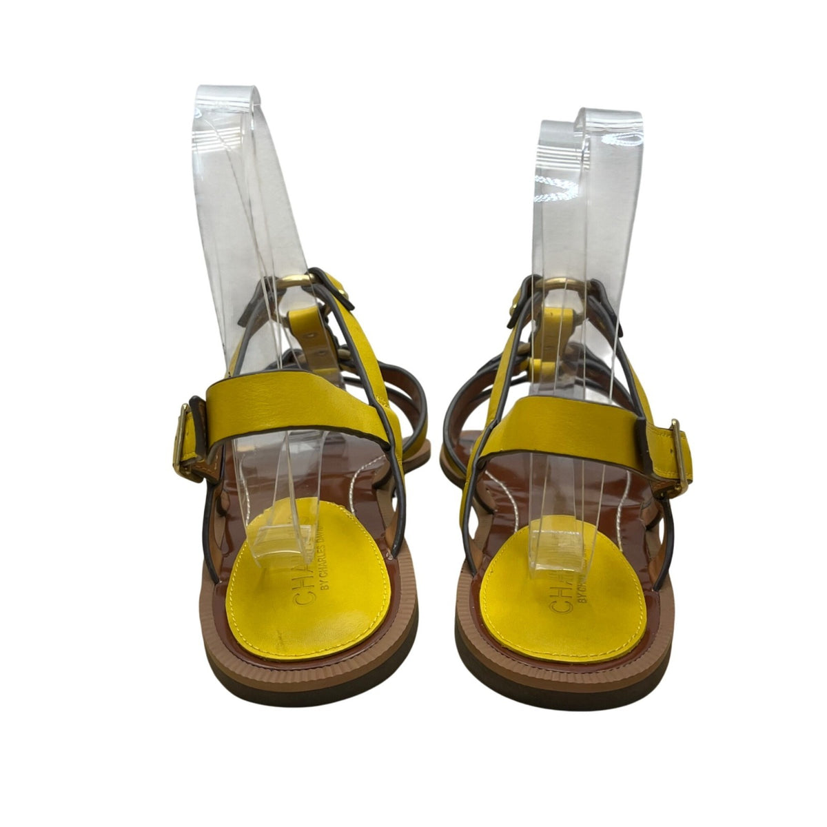 Charles David Yellow/Brown Leather Adjustable Strappy Sandals Sz 10M - New
